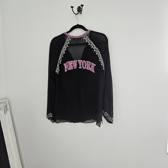 Monisha Jaising × Tabla Sheer Black Sequin New York Embellished Tunic Top - Picture 4 of 12